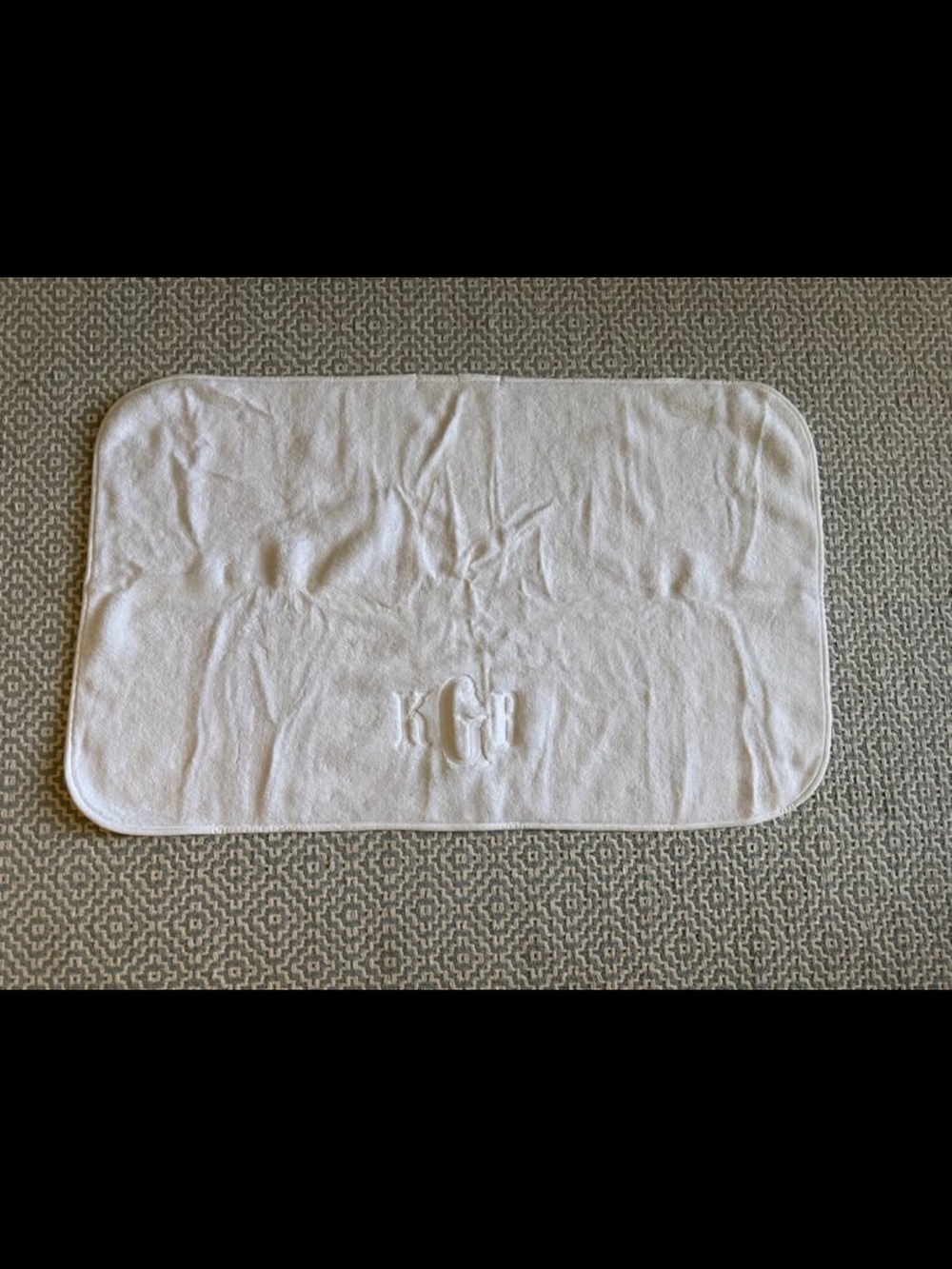 Weezie Monogrammed White Bath Mat with Absorbent Cotton, ‘KGB’